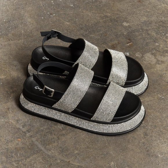 Platform Rhinestone Slingback Sandal in Black - Picture 1 of 7